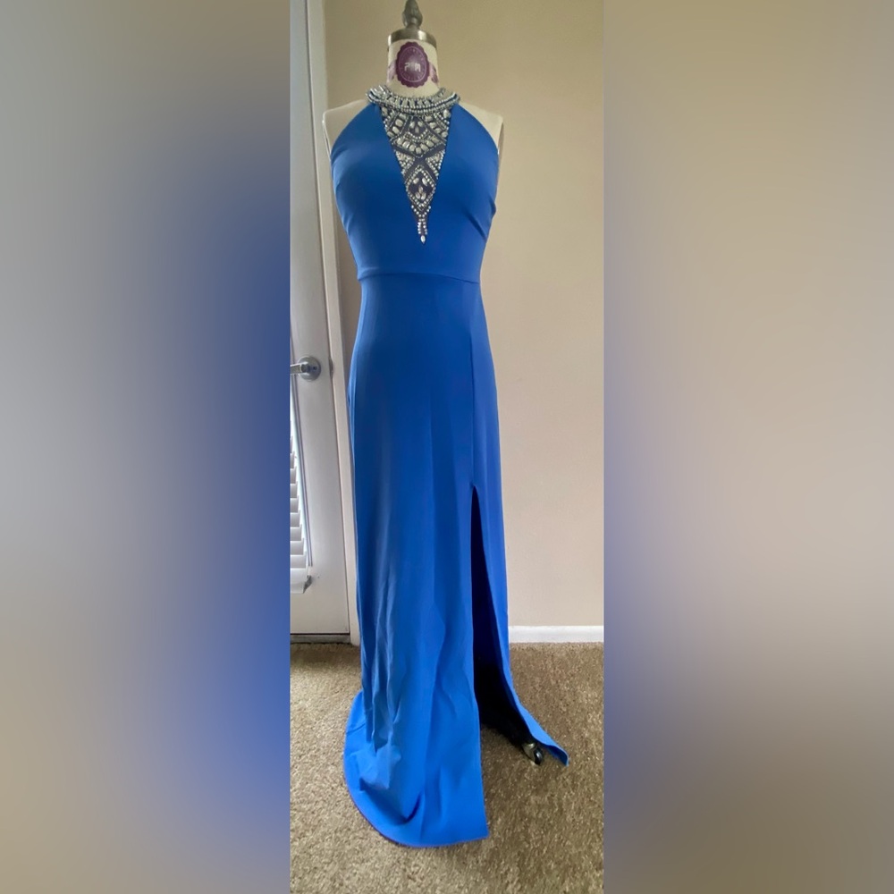 Elegant Blue Halter Maxi Dress size Small